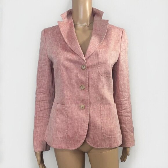 Faconnable 100% Linen Blazer Soft Red/Pink Jacket Made in Italy Sz 4 EUC Luxury - Picture 1 of 16